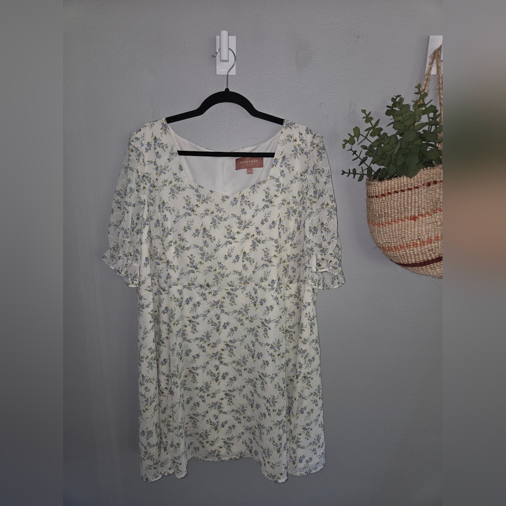 JessaKae Floral Mini Dress in Cream and Blue